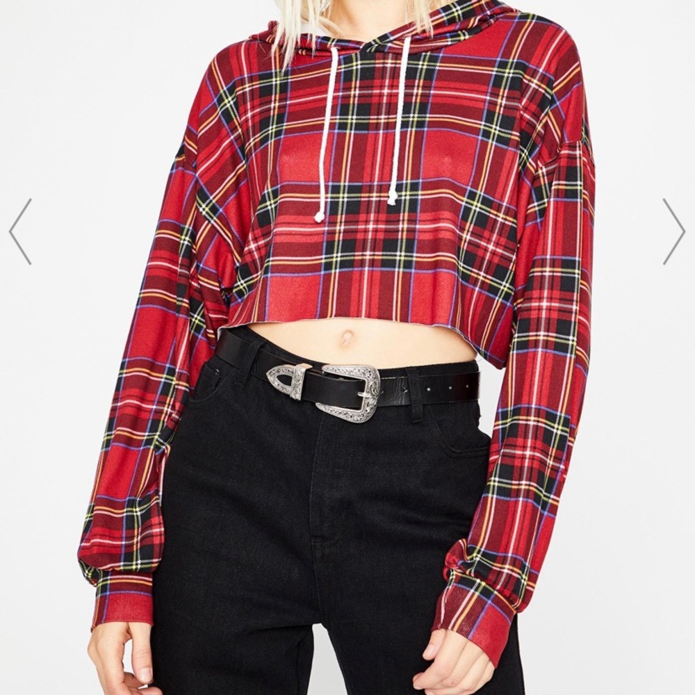 Dollskill Red Plaid Emo Cropped Sweater Size M
